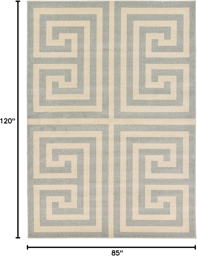 Unique Loom Athens Collection Classic Geometric Modern Border Design Area Rug (7' 0 x 10' 0 Rectangular, Gray/ Beige)