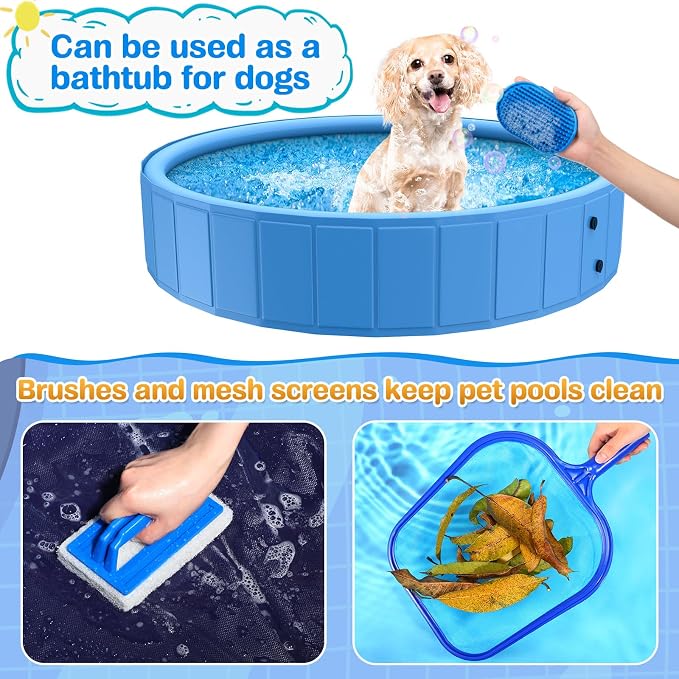 Foldable Dog Pool, 48in Large Sprinkler Pool with Cover, Heavy Duty Dogs Splash Pad with Sprinkler Bathtub for Large Medium Small Pets Summer Outside Water Playingg