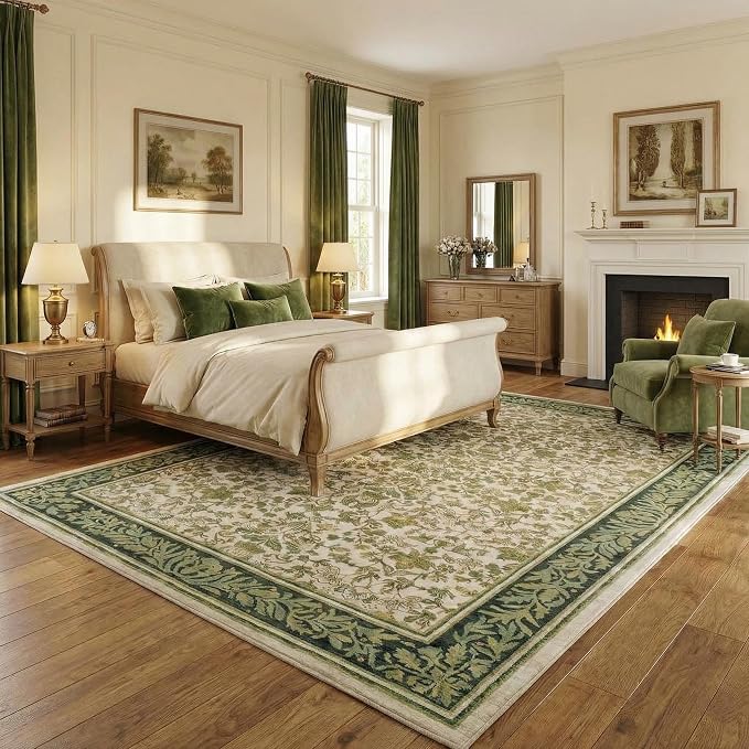 GarveeHome 5x7 Area Rugs for Living Room: Washable Bedroom Rug Light Green | Boho Vintage Non Slip Soft Low Pile Stain Resistant Indoor Carpet for Farmhouse Dining Room Nursery Home Office
