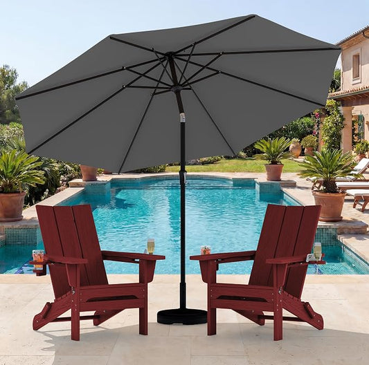 SERWALL Modern Folding Adirondack Chair Set with 9 Ft Umbrella, Folable Adirondack Chairs Set of 2 with Cup Holders, HDPE Fire Pit Chairs for Patio Lawn Garden, Red (Umbrella Base is not Included)