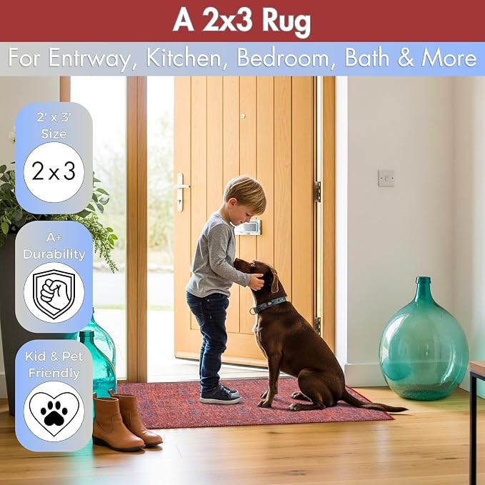 Sacred Artisans Tribal 2x3 Rug for Entryway, Kitchen, Bathroom and Indoor Entrance | Washable, Non Slip, Pet Friendly and Low Pile (Mystic, 2' x 3')