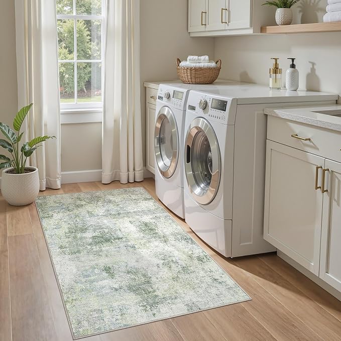 Tortania Area Rug Living Room Rugs - 3x5 Washable Soft Neutral Boho Moroccan Farmhouse Mat Indoor Floor Carpet for Bedroom Under Dining Table Home Office Decor - Sage Green