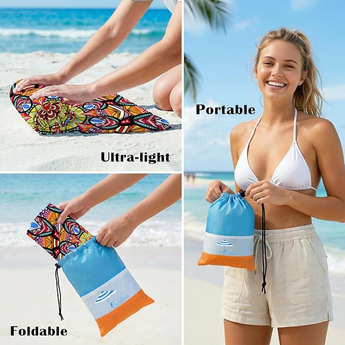Famstar Beach Blanket Oversized Extra Large 78"X81"/10'X9',Waterproof Sandproof Beach Blanket 2-8 Adults Lightweight Durable for Travel Camping Hiking Picnic