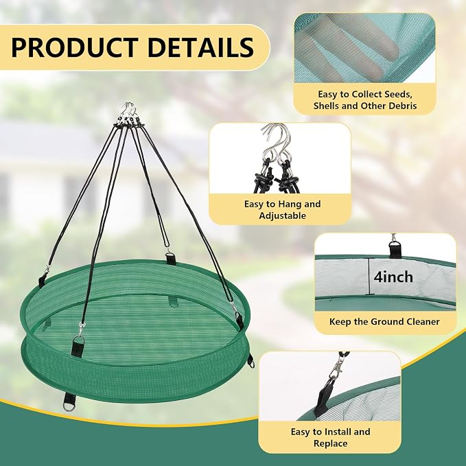 2Pcs Bird Seed Catcher Tray for Hanging Bird Feeder Platform, 4" Deep Birdseed Hoop for Hummingbird Feeders Bee Feeder Outdoor Garden Accessories (Green, 20inch)