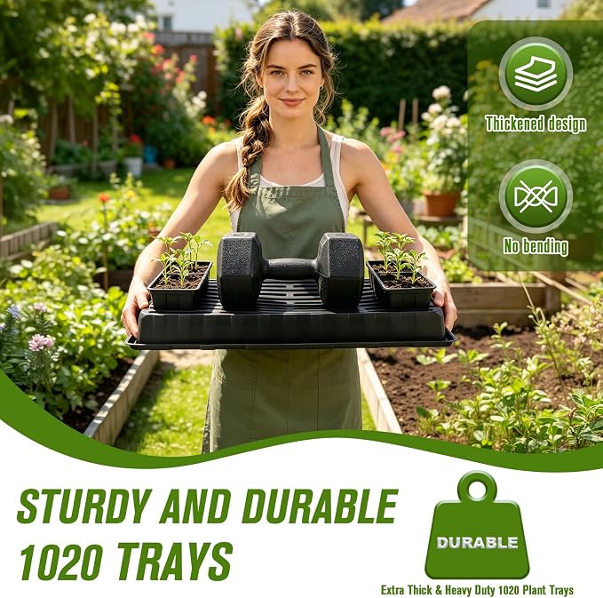 CMOOD 10 Pack 1020 Trays Heavy Duty Extra Thick Seed Starting Trays, Plant Trays for Seedlings, Plant Germination, Propagation Tray, Nursery Trays, Microgreen Growing Trays-No Drain Holes, Reusable