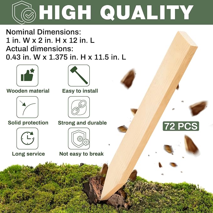 Colingmill 72 Pieces Wooden Garden Stakes Bulk 12 Inch Grade and Survey Stakes Wooden Garden and Sign Posts for Plant Support Silt Yard Fence Farm Survey Boundaries Baselines