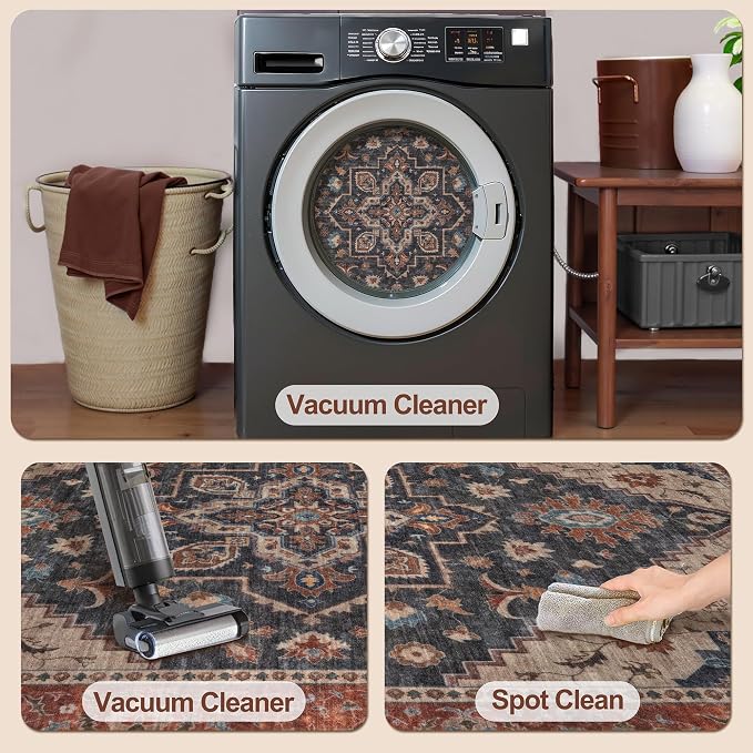 Tangsoo Vintage 3x5 Rugs, Washable Non Slip Accent Rugs for Entryway | Oriental Print Indoor Carpet, Boho Soft Low Pile 3x5 Area Rugs for Living Room Bedroom Bedside Bathroom Entrance Home Decor