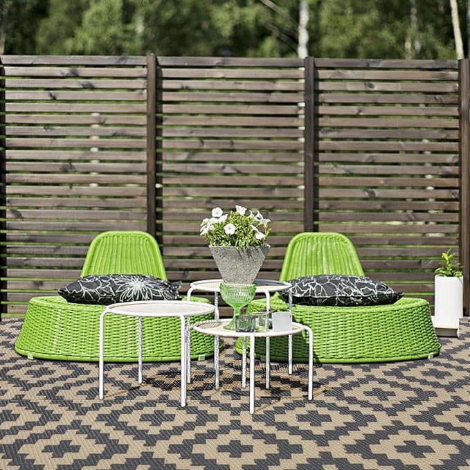 SAND MINE Reversible Mats, Plastic Straw Rug, Modern Area Rug, Large Floor Mat and Rug for Outdoors, RV, Patio, Backyard, Deck, Picnic, Beach, Trailer, Camping (4' x 6', Grey Tan Lattice)