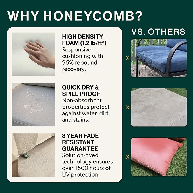 Honeycomb Outdoor Heritage Deep Seat, 24 x 23, Stripe Brick Chair Cushion with Removable Cover, for Patio Furniture