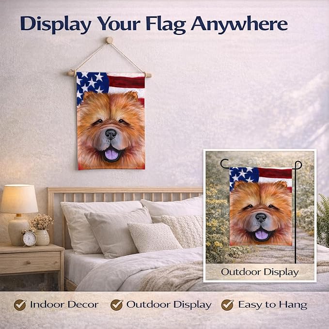 Caroline's Treasures CK6490GF Chow Chow Dog American Flag Garden Flag Mailbox Flag Decorative Yard Flag Banner Outside Patio Artwork Yard Flower Beds, Garden Size, Multicolor