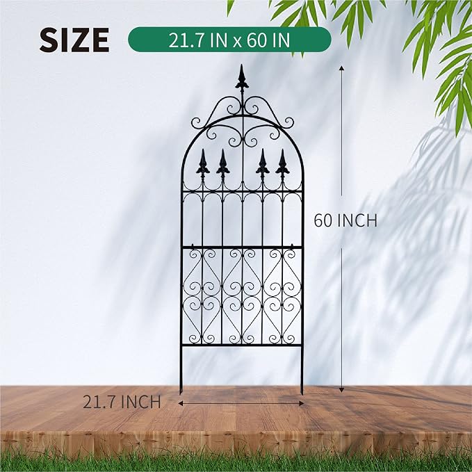 Trellis for Climbing Plants, 60" H x 21.7" W Heavy Duty Metal Trellis, 5FT Rustproof Black Iron Vine Support Trellis with Ground Stakes, Decorative Cupid Arrow Design for Roses, Vines