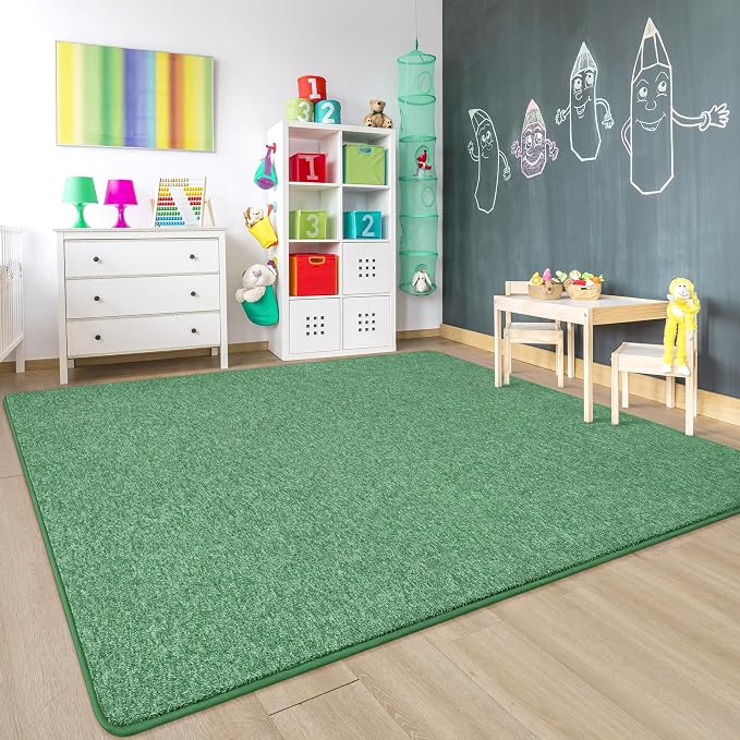 Chicrug Modern 5x8 Memory Foam Area Rugs for Bedroom Living Room | Low-pile Carpet Rug for Kids Playroom, Floor Rug for Bedside Dorm Dining Room Home, Green and White