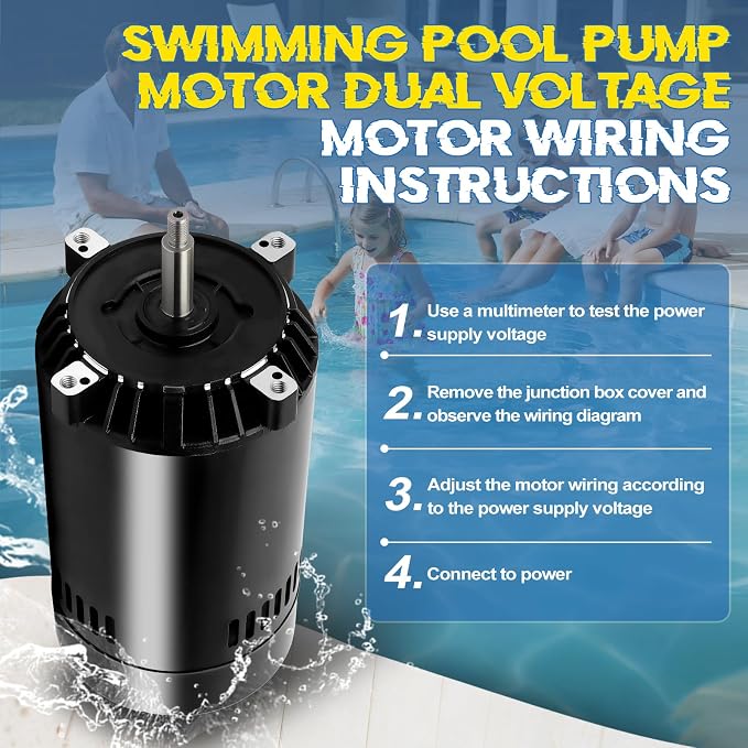 SP1610Z1MBK Pool Pump Motor 1HP 56J Frame Replacement for Hayward Pump | 115/230V Dual Voltage, 3450 RPM, 7.5/15A, 1045 Steel Threaded Shaft, Pool Motor
