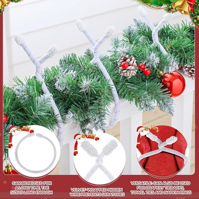 Zhengmy 16 Pcs 25 Inches Christmas Velvet Garland Ties Christmas Decorative Twist Ties for Banister Reusable and Flexible Twist for Xmas Home Decorations Holiday Craft Wrapping(White)
