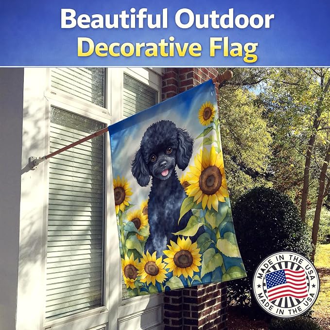 Caroline's Treasures DAC6137CHF Black Poodle in Sunflowers House Flag Large Porch Sleeve Pole Decorative Outside Yard Banner Artwork Wall Hanging, Polyester, House Size, Multicolor