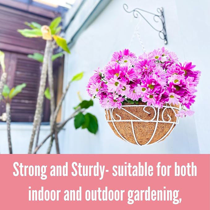 LaLaGreen Hanging Planter For Outdoor (20 Inch, 4 Pack) Extra Large White Metal Wire Hanging Plant Planter with Coco Liner Round Garden Balcony Country Decor Flower Pot Deck Porch Holder Hanger Modern
