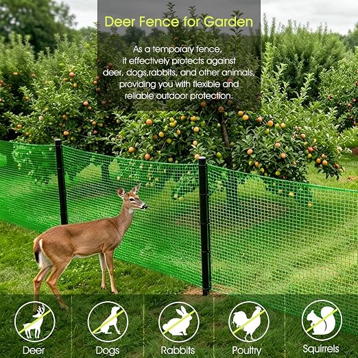 Deer Fence, RIFNY 4 x 25 FT Plastic Mesh Fencing Netting for Garden Outdoor Yard, Temporary Fence to Protect Plants Fruit and Ideal for Deer Dogs Chicken (Green)