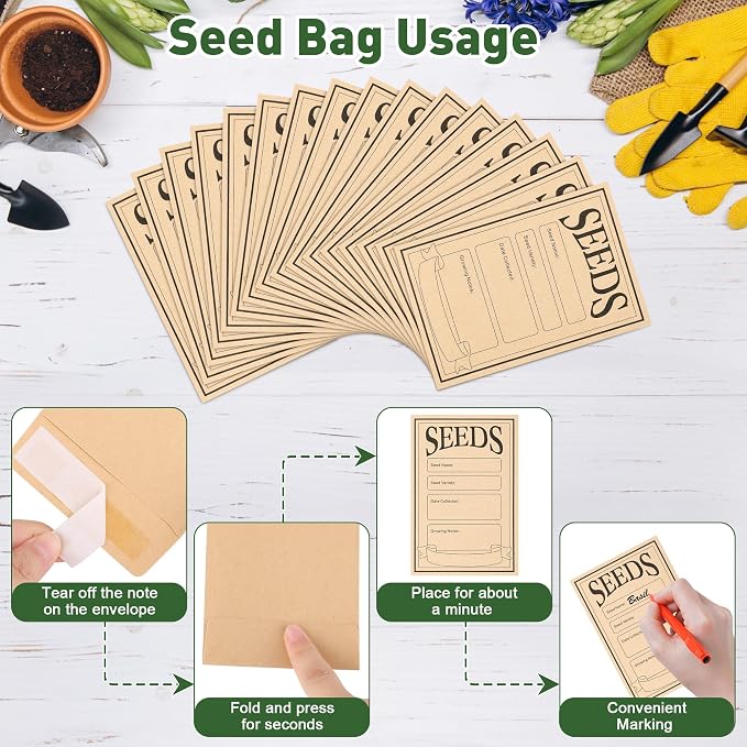 Coolrunner Wood Seed Saving Box, Seed Storage Organizer Case | Seed Packet Storage Organizer with Lock and 3 Handles, 30P Plant Labels, 30P Seeding Envelopes Bag (Blue)