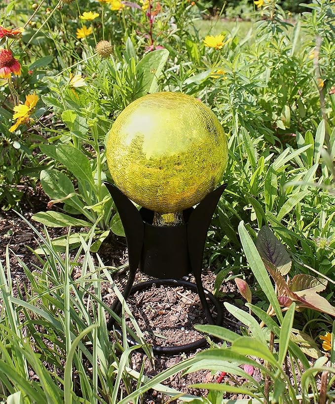 Achla Designs G6-Y-C, Lemon Drop 6-Inch Crackle Gazing Globe Ball, 6