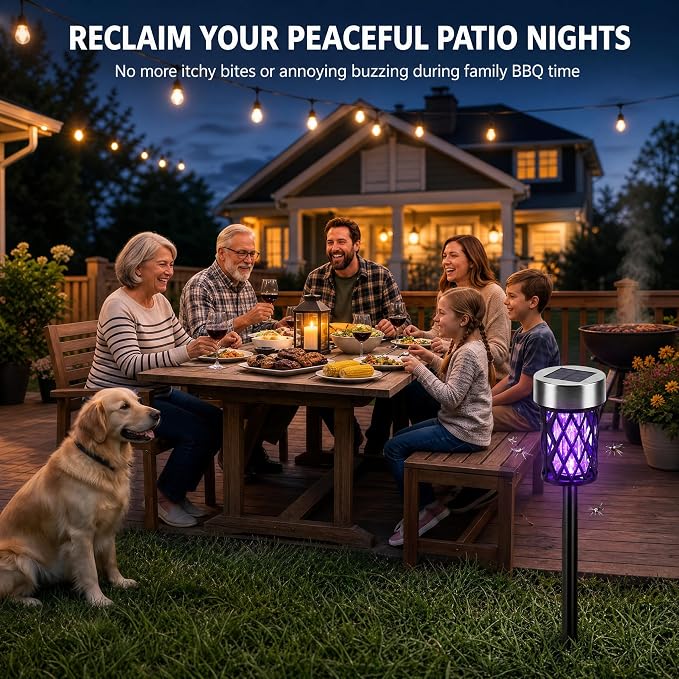 2026 Solar Bug Zapper Outdoor Waterproof Mosquito Repellent Outdoor Patio Mosquito Trap & Killer for Garden Farm Backyard Solar Powered Fly Zapper for Small Flying Insect, Gnats, Moths, Flies(4)