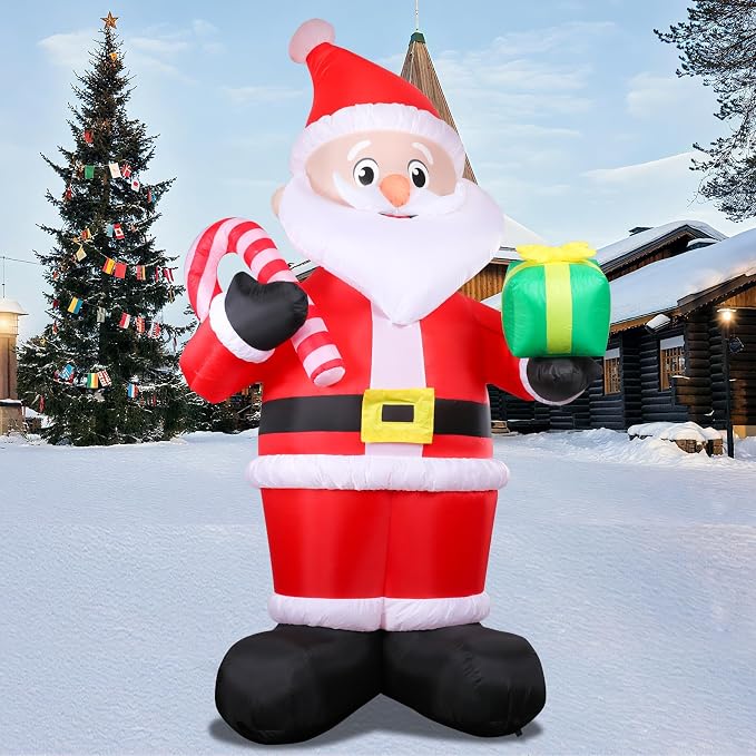 MUMTOP Santa Inflatable Outdoor-Christmas Inflatable Outdoor Decoration - 9.84 FT Giant Inflatables Santa Holding Candy Cane and Gift Box Blow Up for Garden Yard Outside Decor