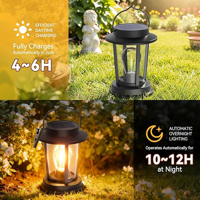 Solar Lanterns Outdoor Waterproof 2 Pack , Upgraded Solar Lights Outdoor, Bright Solar Powered Lanterns Decorative, Hanging Solar Lantern for Patio Garden Yard Path Porch Tree Decor