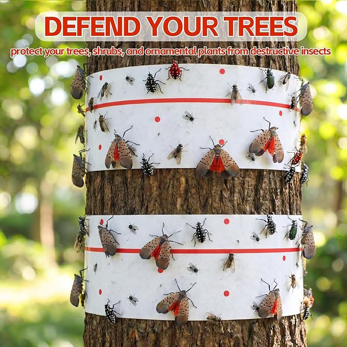 12 Rolls Spotted Lantern Fly Tree Trap 30 Feet Each Roll Lanternfly Tree Outdoor Fruit Fly Sticky Strips Paper Insect Sticky Barrier Trunk Wraps to Protect Plant, Lawn, Garden(White)
