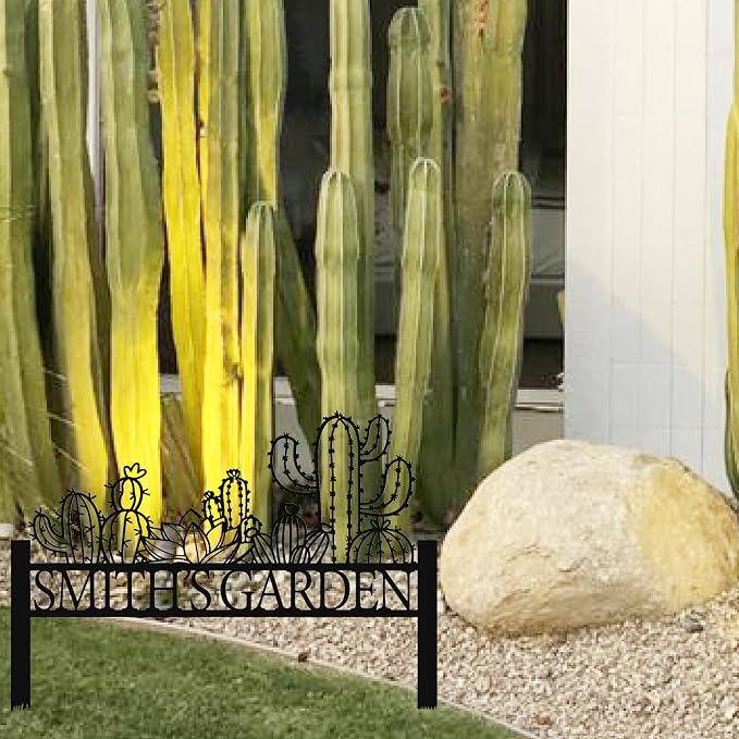 Customized Cactus Metal Garden Sign with Stakes, Garden Decoration Metal Sign, Personalized Gardener Family Name Sign, Cactus Yard Decor, Patio Decorative, Lawn Art, Farmhouse Garden, New Home Gift