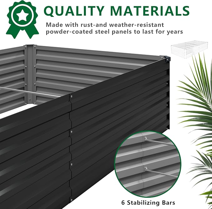 DIIYIV 12x2x1.5FT Galvanized Raised Garden Bed,Vegetable Boxes-Rectangle Metal Flower Box,Large Planter Raised Beds Outdoor Garden for Planting,Fruit,Herb-Black