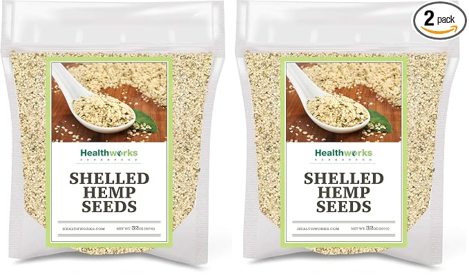 Healthworks Superfood Shelled/Hulled Hemp Seeds Canadian - 32 Oz / 2 Lbs (Pack of 2) - Premium & All-Natural - Contains Omega 3 & 6, Fiber and Protein - Packaging May Vary