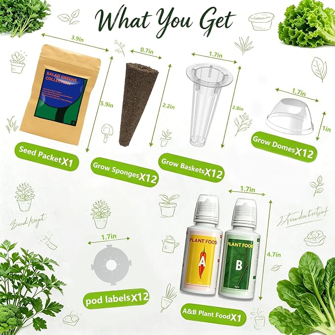 12 Pods Salad Greens Seed Pod Kit for AeroGarden, iDoo, Ahopegarden, Hydroponic Growing System Include 3 Kinds of Lettuce and Cauliflower, Spinach, Cabbage, Chard, 400+ Seeds