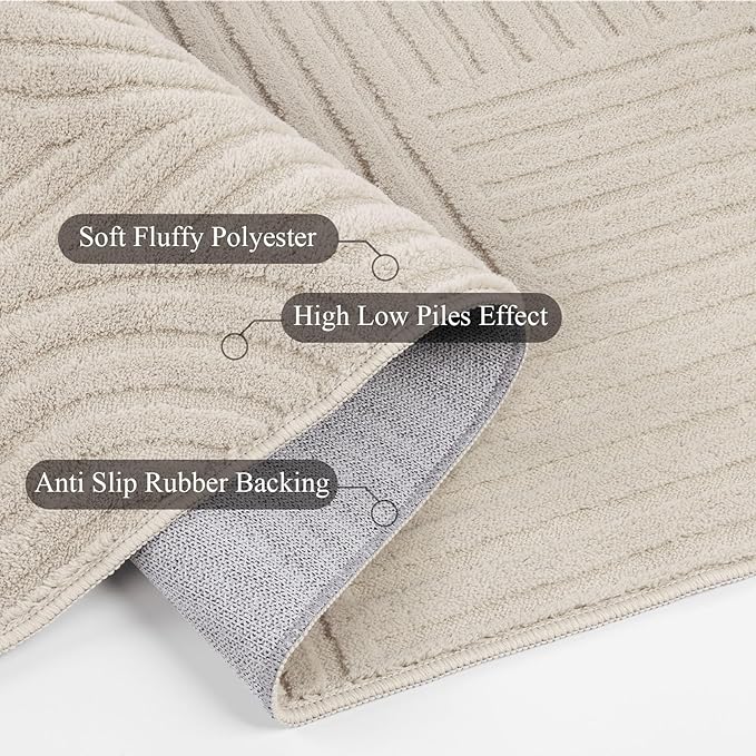 SHACOS Soft Cozy Fluffy Arch Pattern High-Low Pile Area Rugs 6'x9' Large Non Slip Washable Modern Geometric Rug Scandinavian Minimalist Carpet for Living Room Bedroom Dining Room, Beige