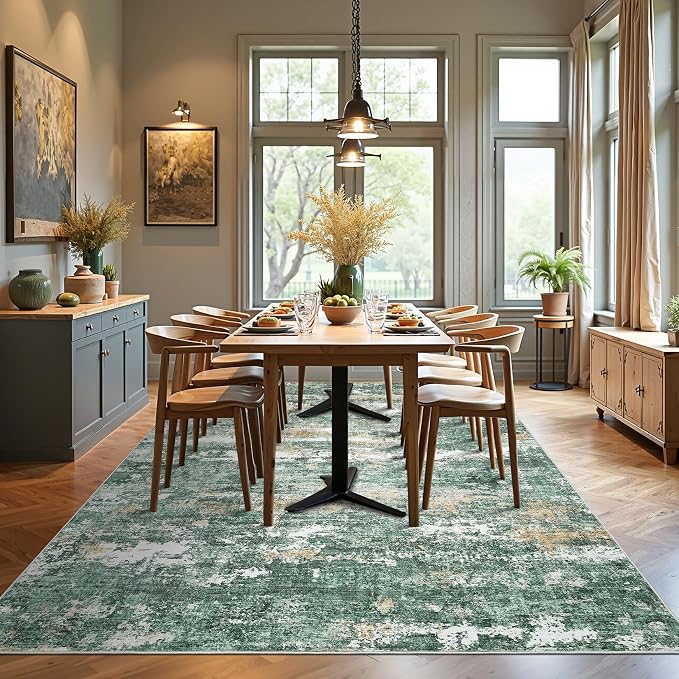 ROYHOME Abstract Rugs 6x9 for Bedroom Living Room Green | Low Pile Ultra Soft Stain Resistant Non Slip Non Shedding Throw Rug for Bedroom Home Decor