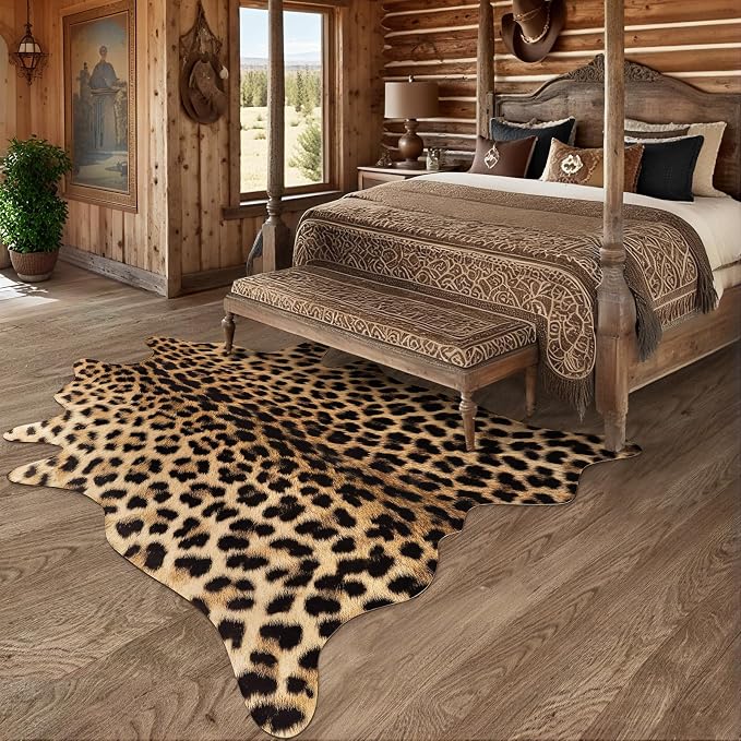 AROGAN 8x10 Leopard Print Rug, Machine Washable Faux Cheetah Rug, Non-Slip | Machine Washable Animal Print Hide Leopard Skin Area Rug for Bedroom Living Room Home Decor