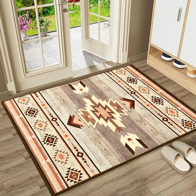 BENRON Western Entryway Rug 2x3, Small Area Rugs for Kitchen, Warm Beige | Southwest aztec Rug,Throw Rugs for Hallway Porch Front Door Washable