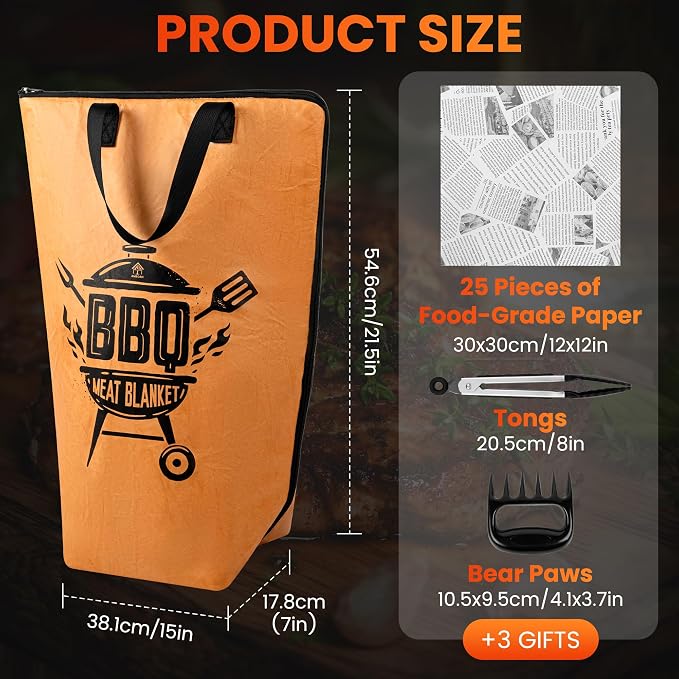 21in BBQ Meat Resting Blanket – Insulated Brisket Resting Bag, Keeps Meat Hot & Juicy for Hours, No Cooler Needed, Professional BBQ Resting System for Smoker & Grill