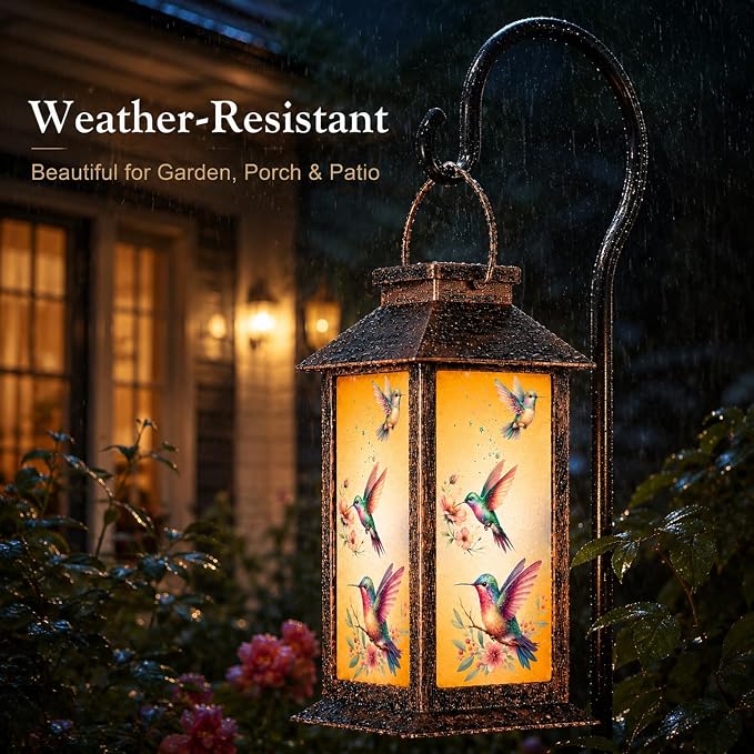 Solar Lanterns for Garden Decor, Waterproof Design Solar LED Hanging Lights for Yard, Patio, Lawn, and Porch, Gifts for Mom, Grandma(Hummingbird)