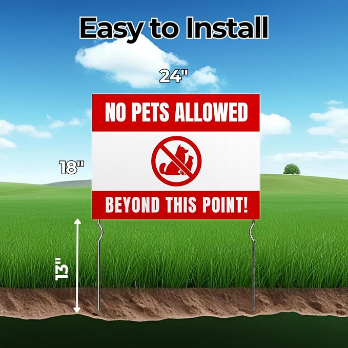 No Pets Allowed Beyond This Point! Yard Sign by DC | 24"x18" Double Sided Pets Garden Sign with 13” Metal Stakes | Outdoor Signs Waterproof for Lawn, Patio, Sidewalk & House | Set of 1 | Made in USA