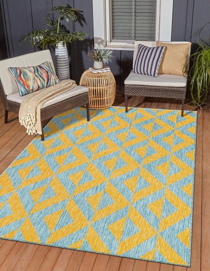 Unique Loom Jill Zarin Unique Loom Outdoor Collection Area Rug - Napa (5' 3'' x 8' Rectangle, Yellow and Aqua/Yellow)