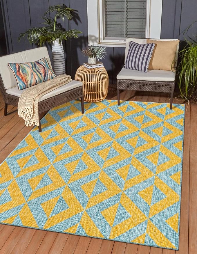 Unique Loom Unique Loom Outdoor Collection Area Rug - Napa (9' x 12' Rectangle, Yellow and Aqua/Yellow)