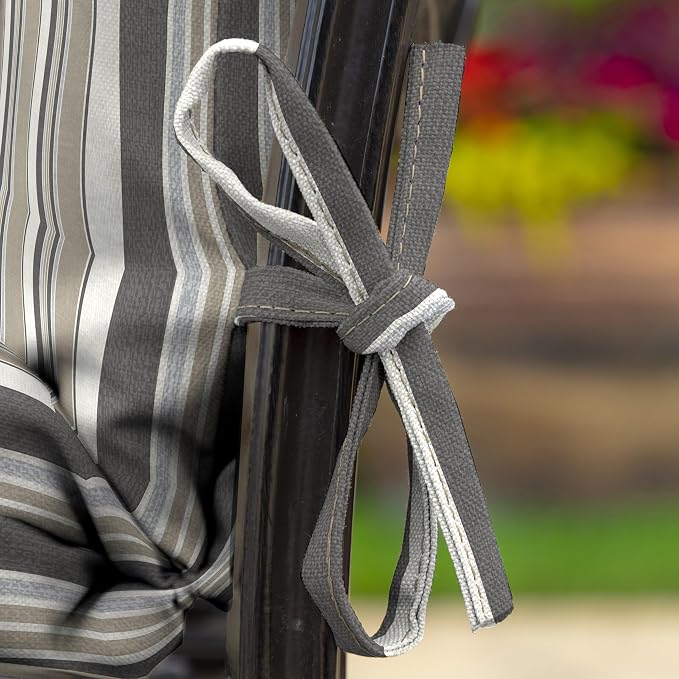 Arden earthFIBER Outdoor Dining Chair Cushion, 20 x 20, Rain-Proof, Fade Resistant, Taupe Grey Boardwalk Stripe