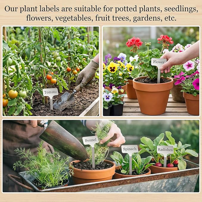 Stainless Steel Plant Labels Set, 20 Pack Waterproof Metal Garden Markers with 2 Pens, 13-Inch Rust-Proof Tags for Vegetables Flowers Indoor Outdoor Use