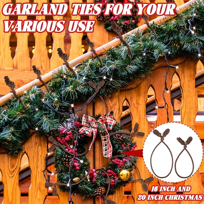 Riakrum 10 Pcs Christmas 20 Inches and 16 Inches Set Decorative Garland Twist Ties Garland Decor for Xmas Holiday Lights Bannisters Stairways Railings (Brown)
