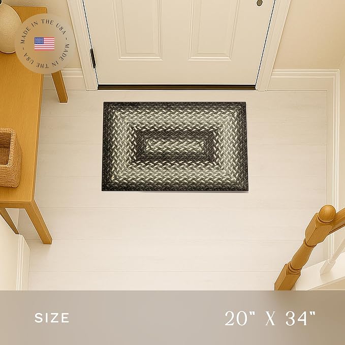 Maples Rugs Marion Bohemian Braided-Style Print Area Rug – Made in USA – Washable, Non-Slip Low-Profile Indoor Throw Rug for Foyer, Kitchen & Bathroom, 34" x 20", Black