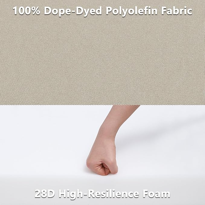 Favoyard Patio Chair Cushions 24 x 24 x 4 Inch Waterproof Outdoor Seat Cushions for Patio Furniture 3-Year Color Fastness Garden Sofa Couch Chair Pads with Handle & Adjustable Straps Set of 2, Beige