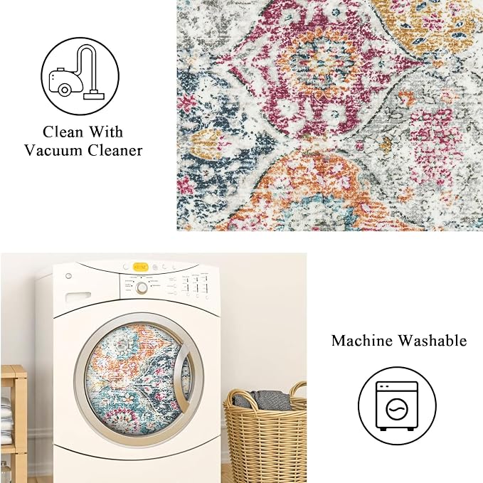 Lahome Moroccan Hallway Rug, 2'5''x8' Soft Washable Kitchen Runner Rugs | Non Skid Runners for Hallways Ultra-Thin Oriental Carpet for Laundry Room Bedroom Bathroom Elise, Aqua Multi