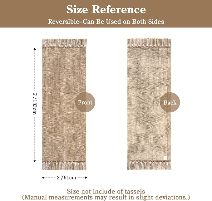 2' x 6' Kitchen Runner Rug, Modern Farmhouse Washable Bathroom Mat | Boho Hand Woven Rugs for Hallways, Tan/Cream Jute Bedroom Runner Rug, Reversible Carpet for Laundry, Entryway, Bedside, Patio