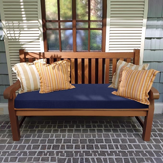 Favoyard Outdoor Bench Cushion 42 x 16 Inch Rainproof Patio Furniture Cushions 3-Year Color Fastness Garden Settee Porch Pads with Ties, Blue
