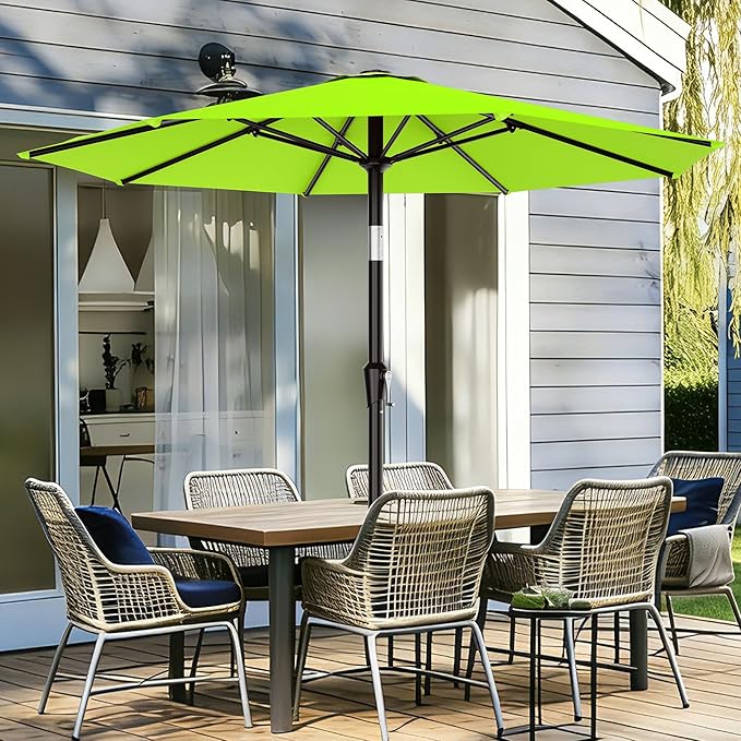 AreShark 9 FT Patio Umbrella for Outdoor, Outdoor Table Umbrella with Push Button Tilt and Crank, Outdoor Patio Umbrellas with 8 Sturdy Ribs for Market, Garden, Pool (Apple Green)