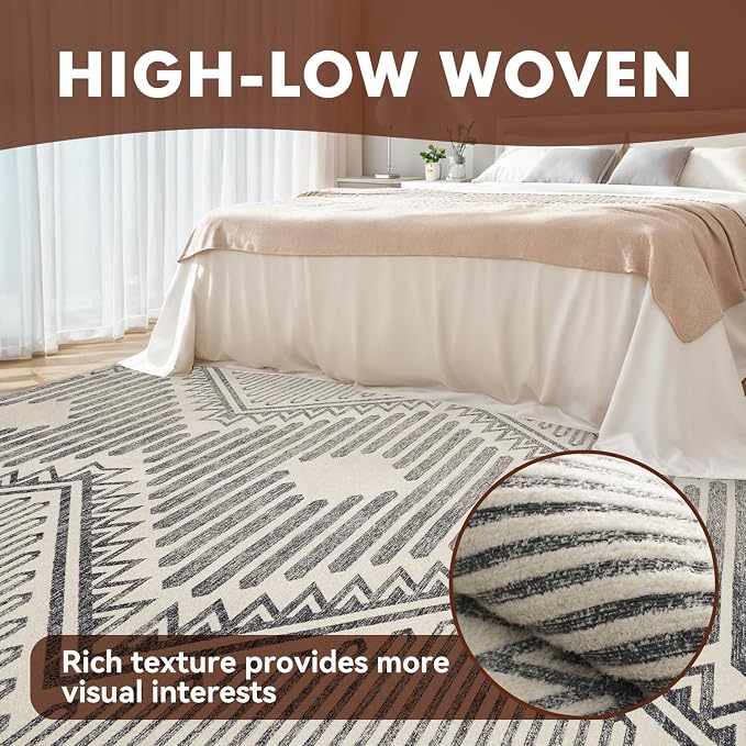 Charcoal Grey Boho 5x7 Area Rugs Textured Tufted Rugs for Living Room Bedroom Rug-Carpet Washable Neutral Modern Aztec Rug